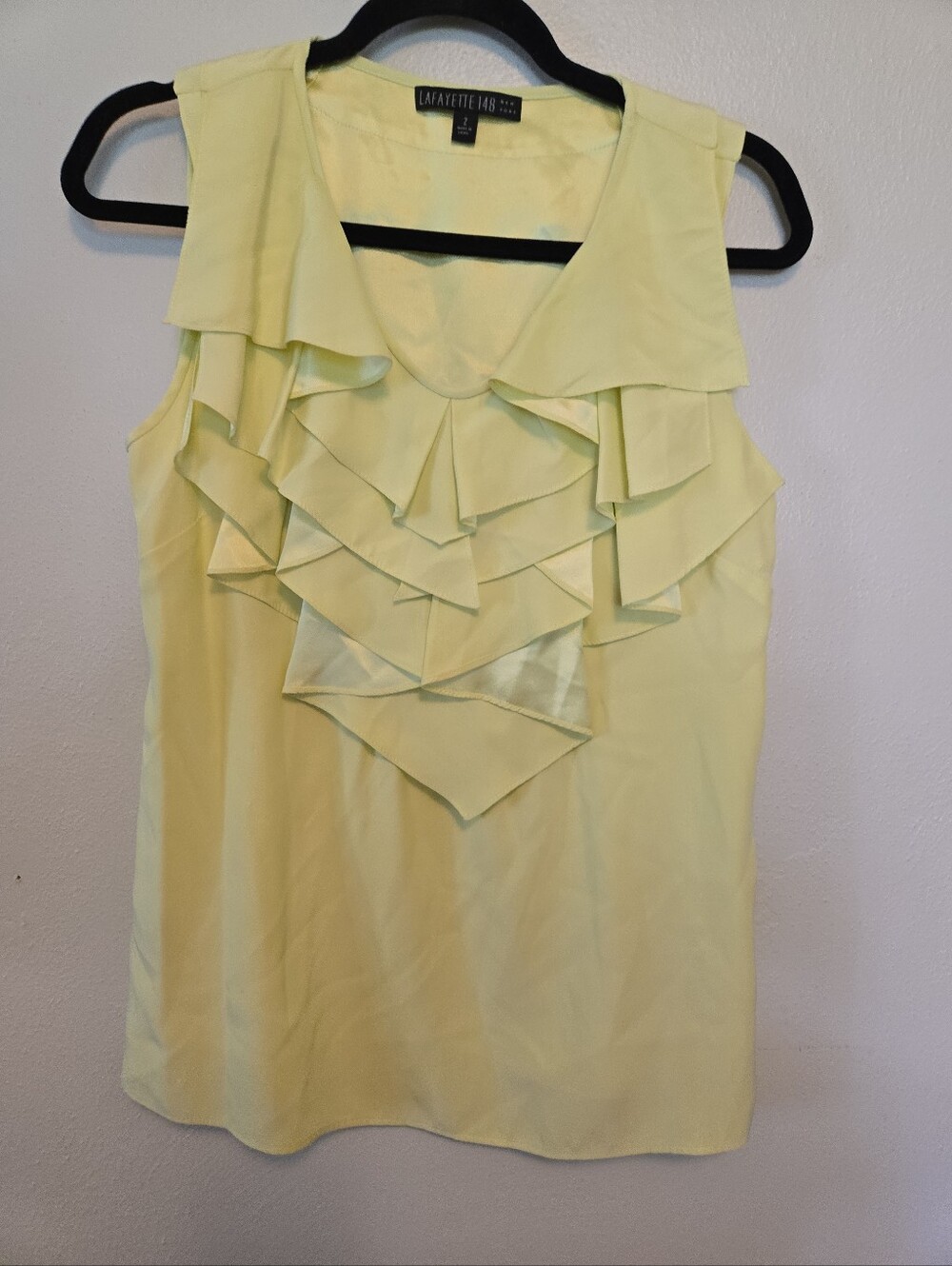 Lafayette 148 Sleeveless Silk Blouse Ruffle Front Yellow 2